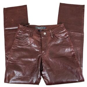 Gap Vintage 90s Women Brown Genuine Leather Bootcut Pants 0 Y2K Biker Western